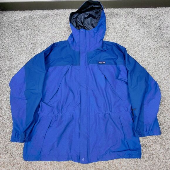 Vintage Patagonia Storm Jacket Mens Large Blue Full Zip Rain Waterproof Gore-Tex